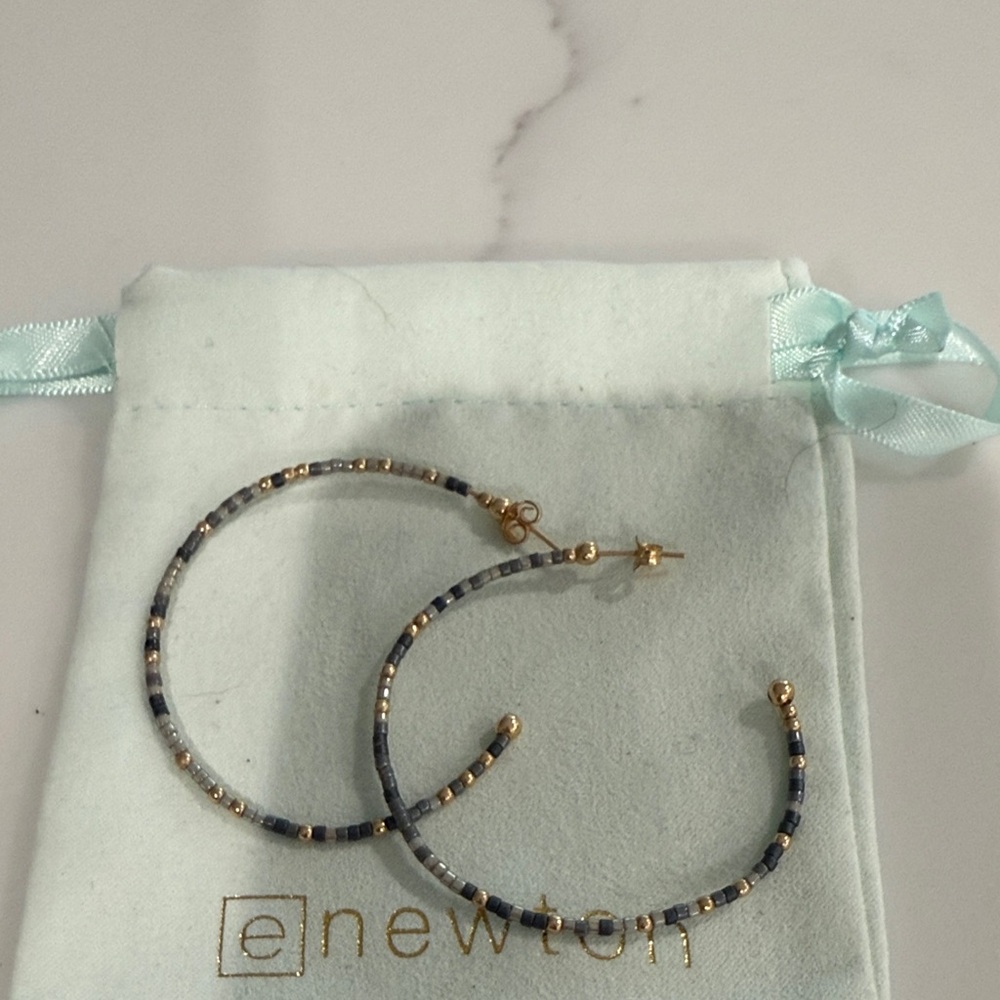 eNewton Gold and Grey Beaded Hoop Earrings